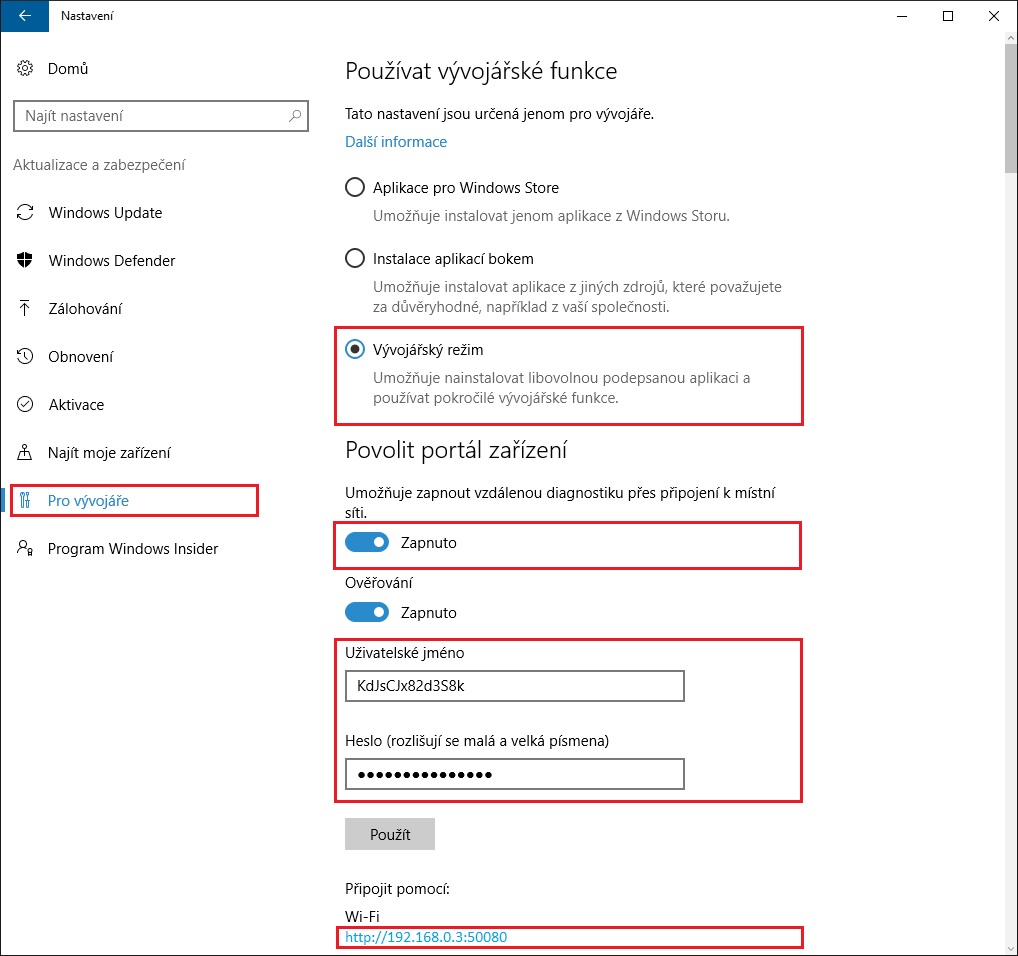 Windows 10 - Portal zarizeni - aktivace